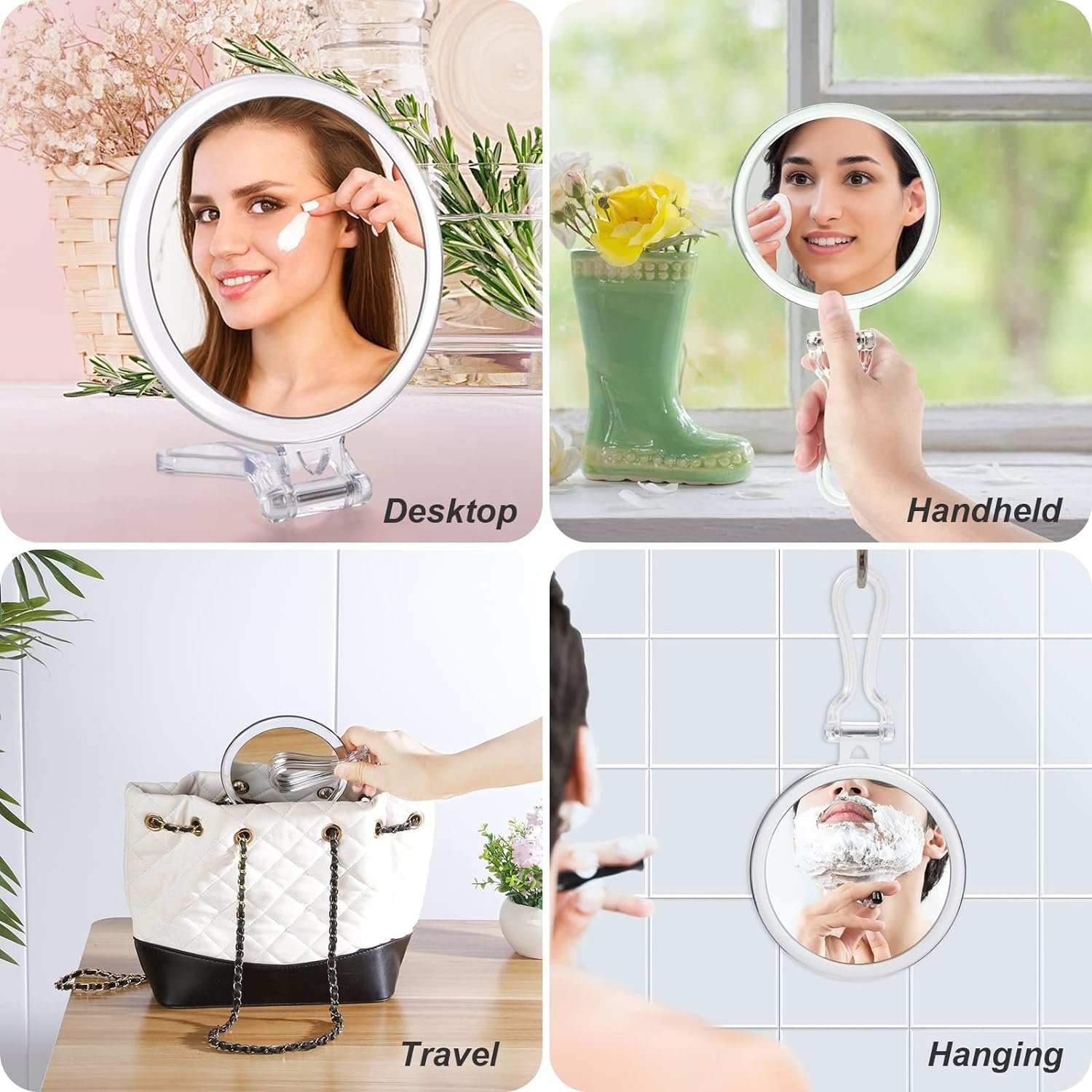 1X 20X Acrylic Magnifying Handheld Desktop Travel Makeup Mirror
